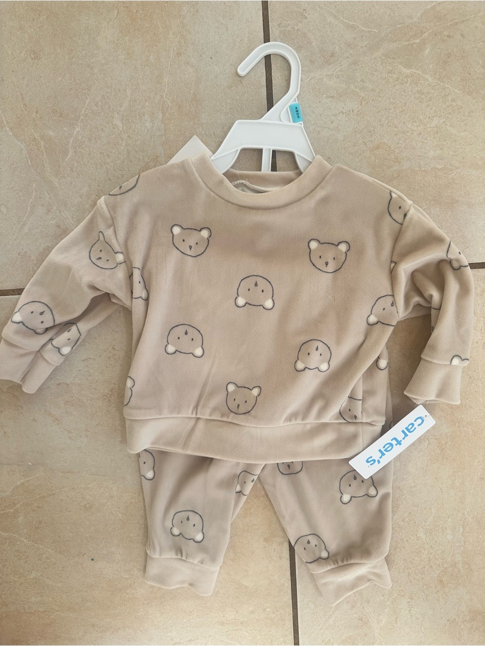 Carter's Beige Bear Print Velour Matching Set